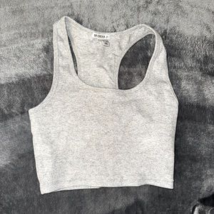 2 gray cropped tanks